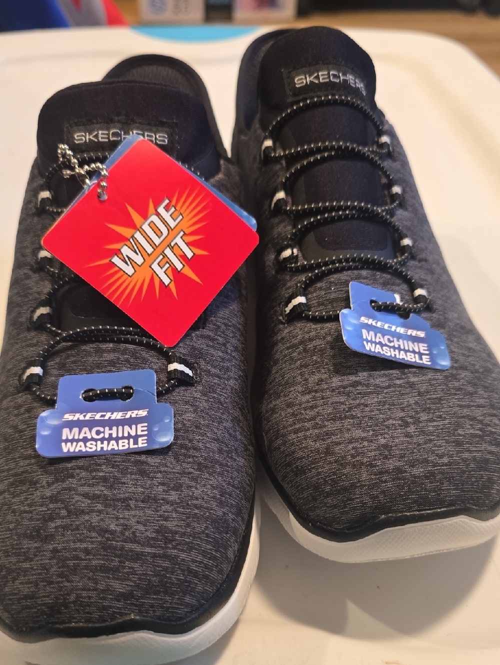 Skechers Wide Fit Knit Slip-On Sneakers - Black Heather with White Sole